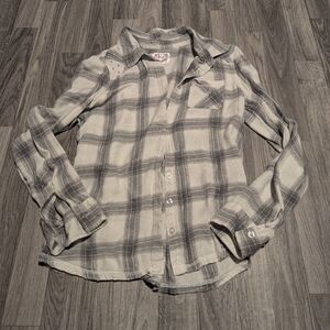 Girls Justice Gray And White Plaid Sparkly Button Up Shirt Size 16
